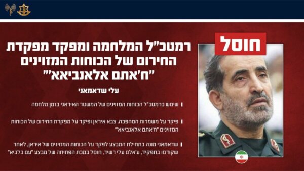 Tο Ισραήλ ανακοίνωσε ότι σκότωσε τον νέο αρχηγό των ενόπλων δυνάμεων του Ιράν