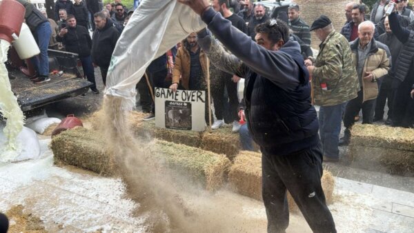 Λάρισα: Οι κτηνοτρόφοι άδειασαν γάλα και ζωοτροφές στο δικαστικό μέγαρο – Στέλνουν μήνυμα κλιμάκωσης (φωτ.&video)