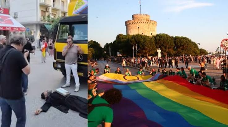 Ρασοφόρος ξάπλωσε μπροστά σε άρμα του Pride στη Θεσσαλονίκη φωνάζοντας «Μετανοείτε»